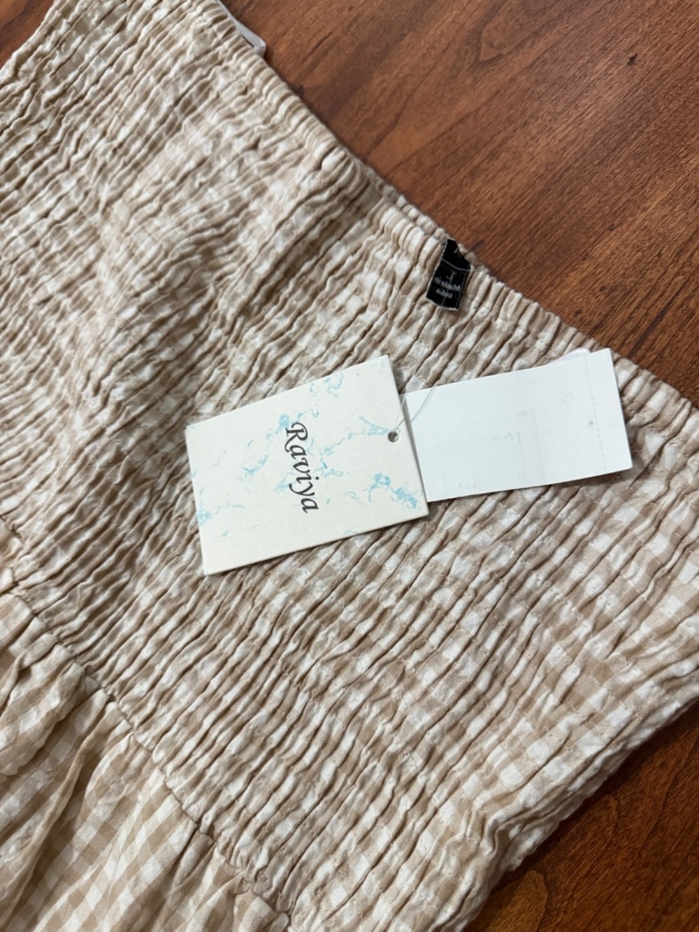 Raviya Beige Gingham Strapless Swim Coverup Maxi - Picture 2 of 3